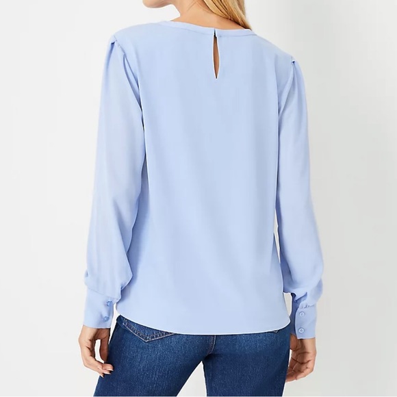 Ann Taylor Mixed Media Pleat Front Blouse - Picture 2 of 2